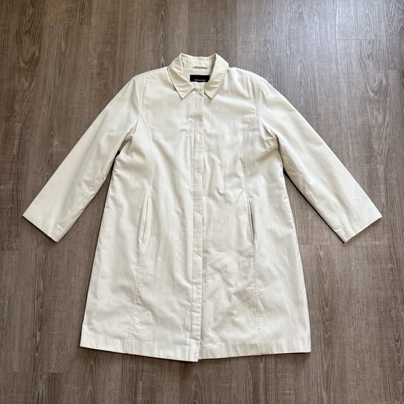 Jones New York 90s Cream Trench Coat Button Up Cotton Blend With Lining Size M - Picture 2 of 16